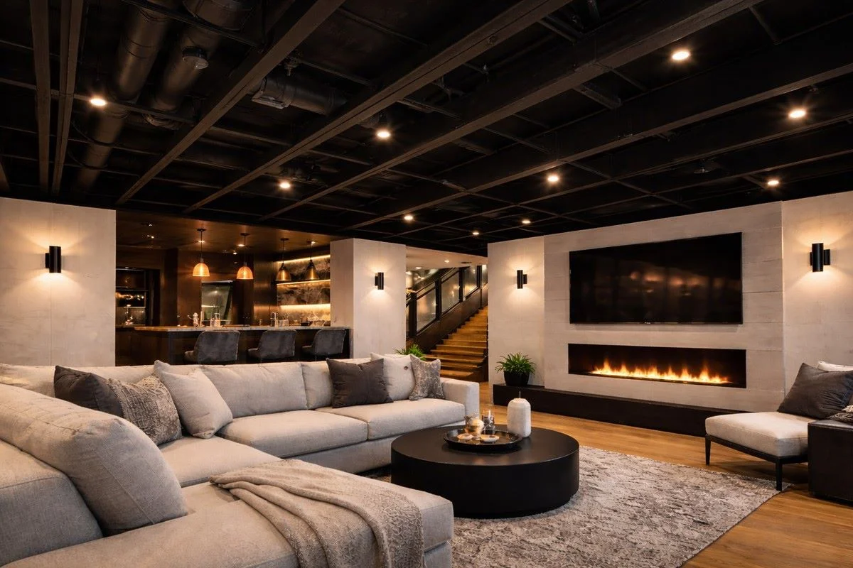 black basement ceiling